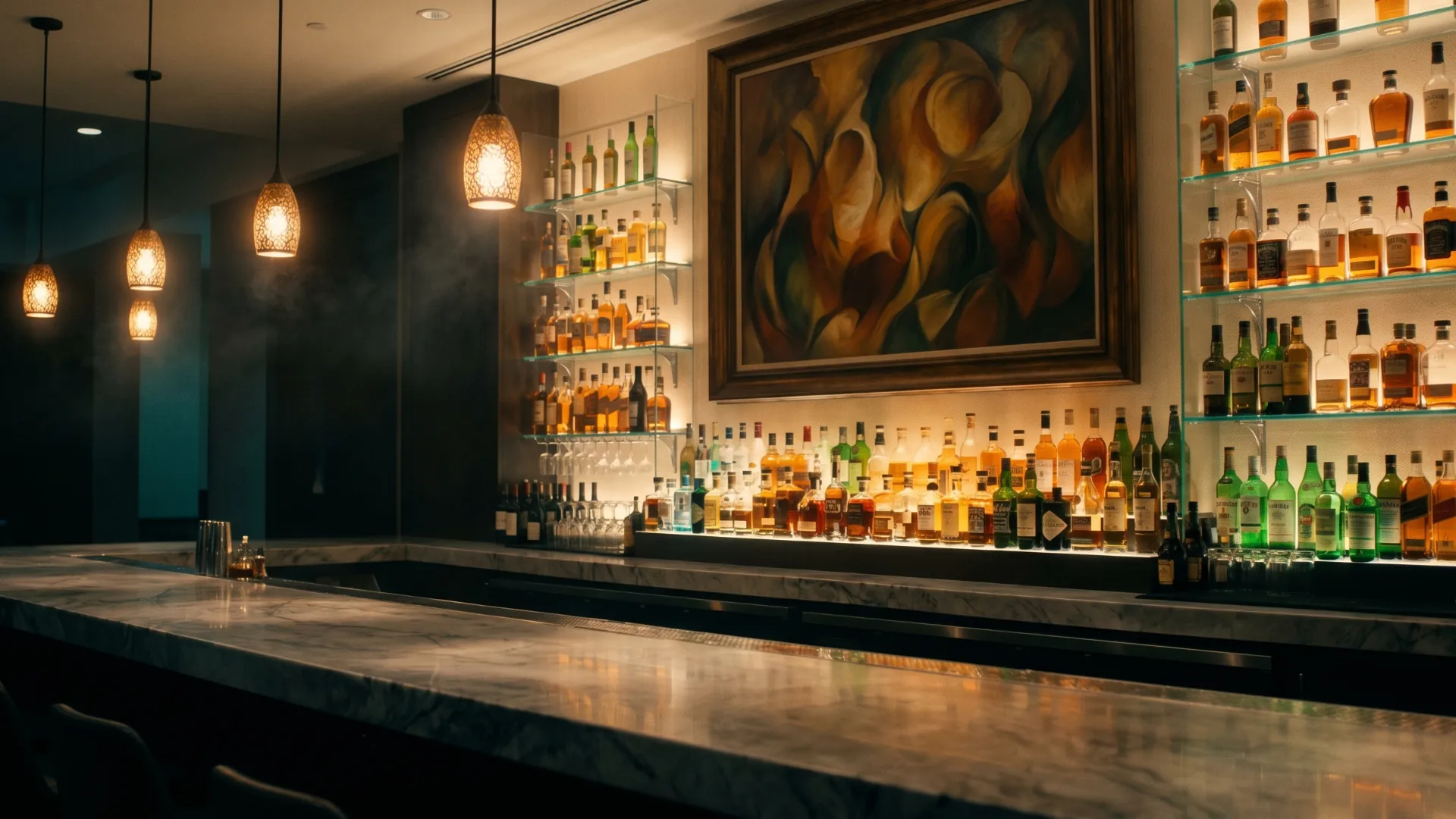 Premium hotel lobby bar at night